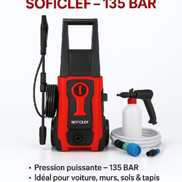 nettoyeur haute pression Soficlef 135 bar +هدية crépine مع خرطوم 3 أمتار